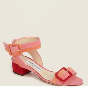 Jimmy Choo Flamingo Mix Ankle Strap Suede Sandals size 36.5